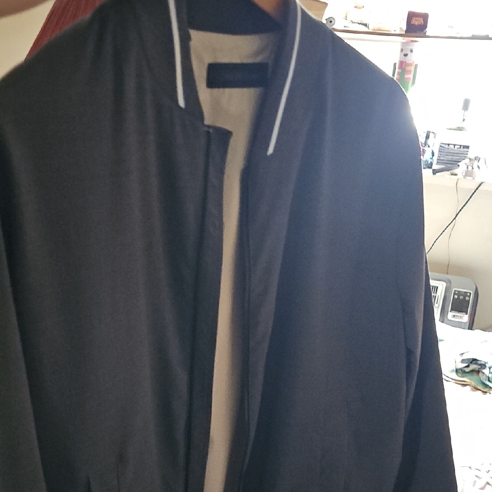 Saks Fifth Avenue Black Bomber Jacket with Contrasting Trim